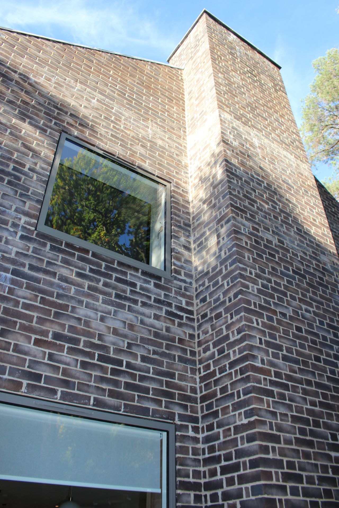 A white brick residential building